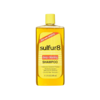 A 340ml bottle of Sulfur-8 Medicated Shampoo Deep Cleaning, showcasing its packaging and product details.