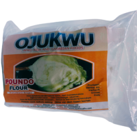 A package of Ojukwu Poundo Flour (1.5kg), showcasing its vibrant packaging and product details.