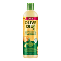 A 370ml bottle of ORS Olive Oil Replenishing Conditioner, showcasing its packaging and product details.